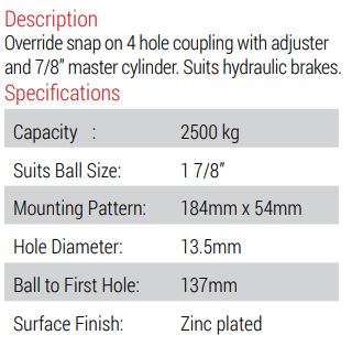 ALKO Coupling - Over Ride - 1 7/8in 2500KG - 7/8in Master Cylinde (614792PLNZ)