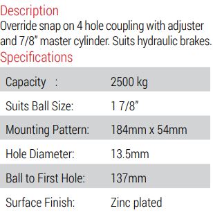 ALKO Coupling - Over Ride - 50mm 2500KG - 7/8in Master Cylinder (614797PLNZ)