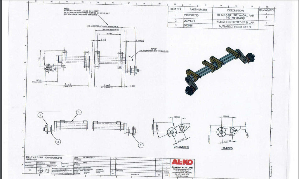 ALKO IRS 1/2 Axle Pairs 1750kg Ford 5 stud Hubs (218505) XTrailers