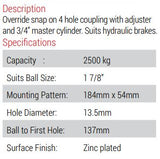 ALKO Coupling - Over Ride - 1 7/8in 2500KG - 3/4in Master Cylinder (614791PLNZ)