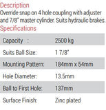 ALKO Coupling - Over Ride - 50mm 2500KG - 7/8in Master Cylinder (614797PLNZ)
